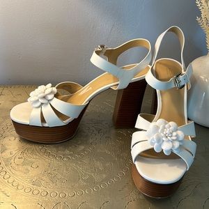 Michael Michael Kors Open-toe 4.5" Pumps Women Size 10M Leather White Ankle Wrap